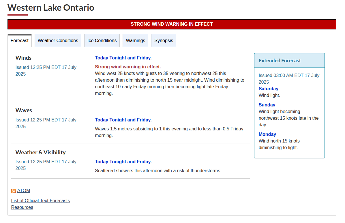 Sample weather forecast